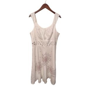 Women’s Cream Floral Embroidered Sleeveless Dress